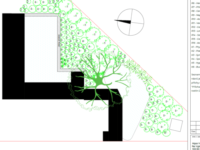 Jen samotný technický výkres pro lepší představu o podobě budoucí zahrady s koupacím jezírkem nestačí.